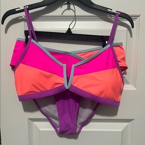 Pink and Orange Color-Block Bikini with Athletic Design